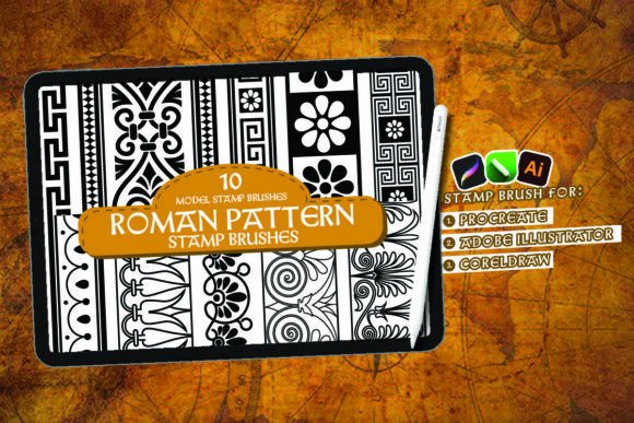 Download Roman Pattern Brush Procreate, Corel, AI - Pattern Collection