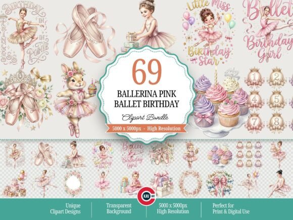 Download Ballerina Pink Ballet Birthday Clipart - Ink Collection