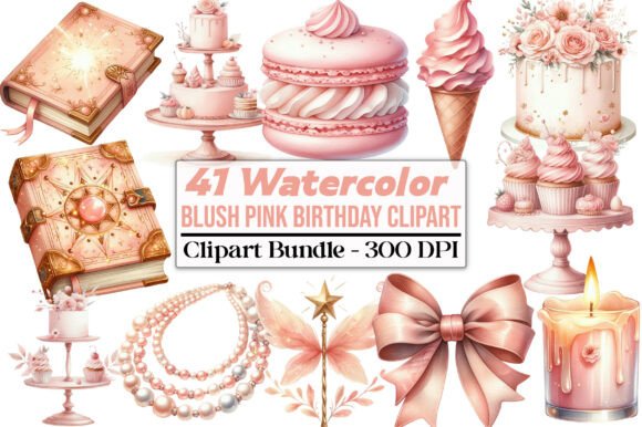 Download Watercolor Blush Pink Birthday Clipart - Ink Collection