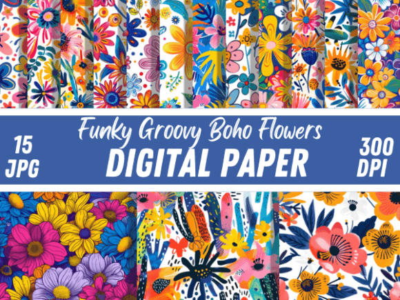 Download Funky Groovy Boho Flowers Paper Pattern - Pattern Collection