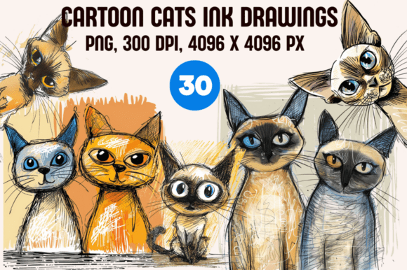 Download Cartoon Cats Ink Drawings - Premium Resources