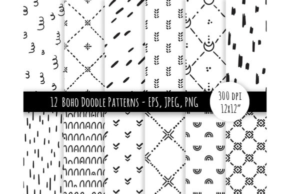 Download Boho Doodle Digital Paper or Pattern Set - Pattern Collection